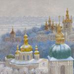 Зима, снежок кружась холст, масло 30х40 см